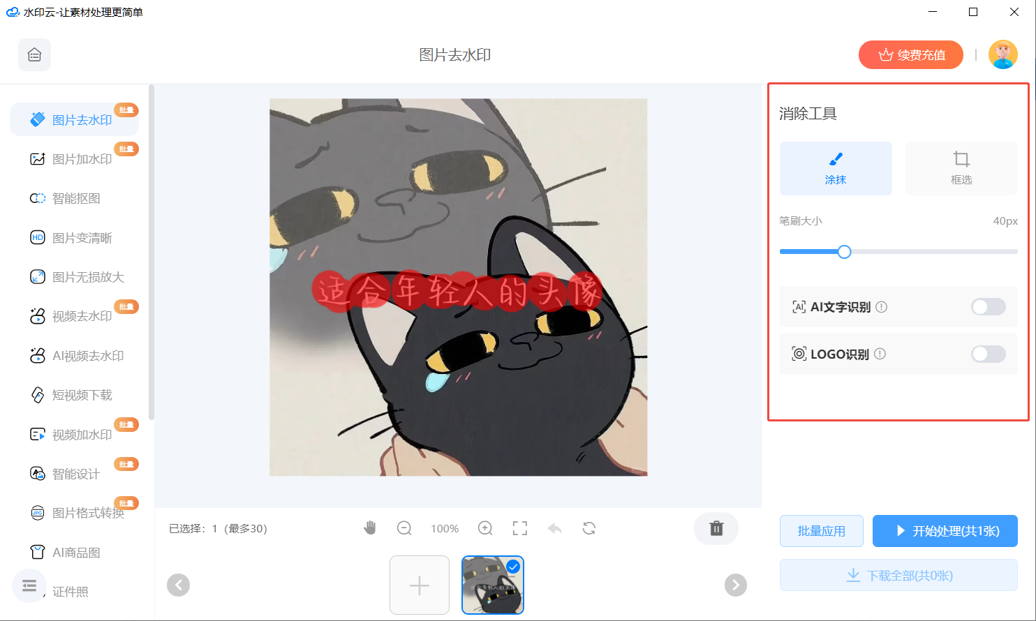 一键去除图片上的文字