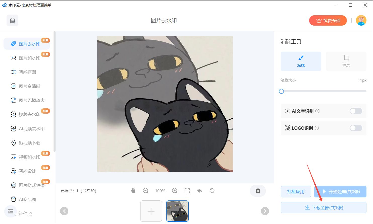 一键去除图片上的文字